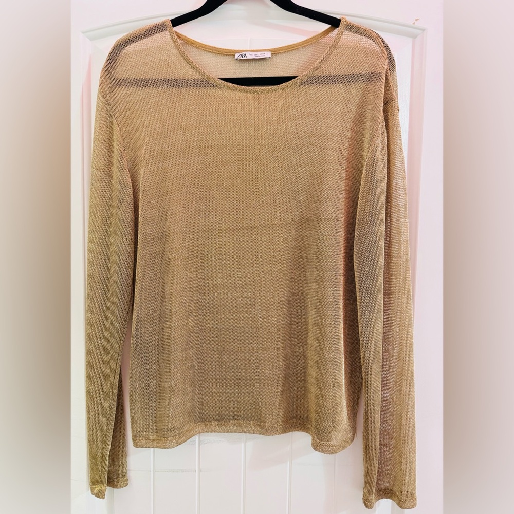 NWOT- ZARA, size L, gold, metallic knit sweater